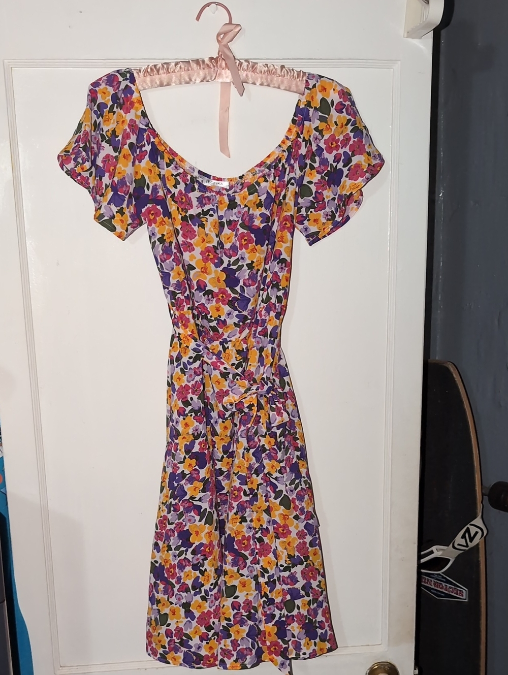 Floral Scoop Neck Women's Dress in Purple & Yellow
